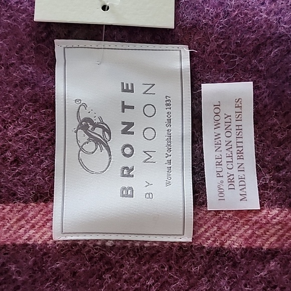 Bronte by Moon 100% Pure Wool Large Throw Blanket Madison Purple Plaid 58" X 68" - Picture 5 of 6